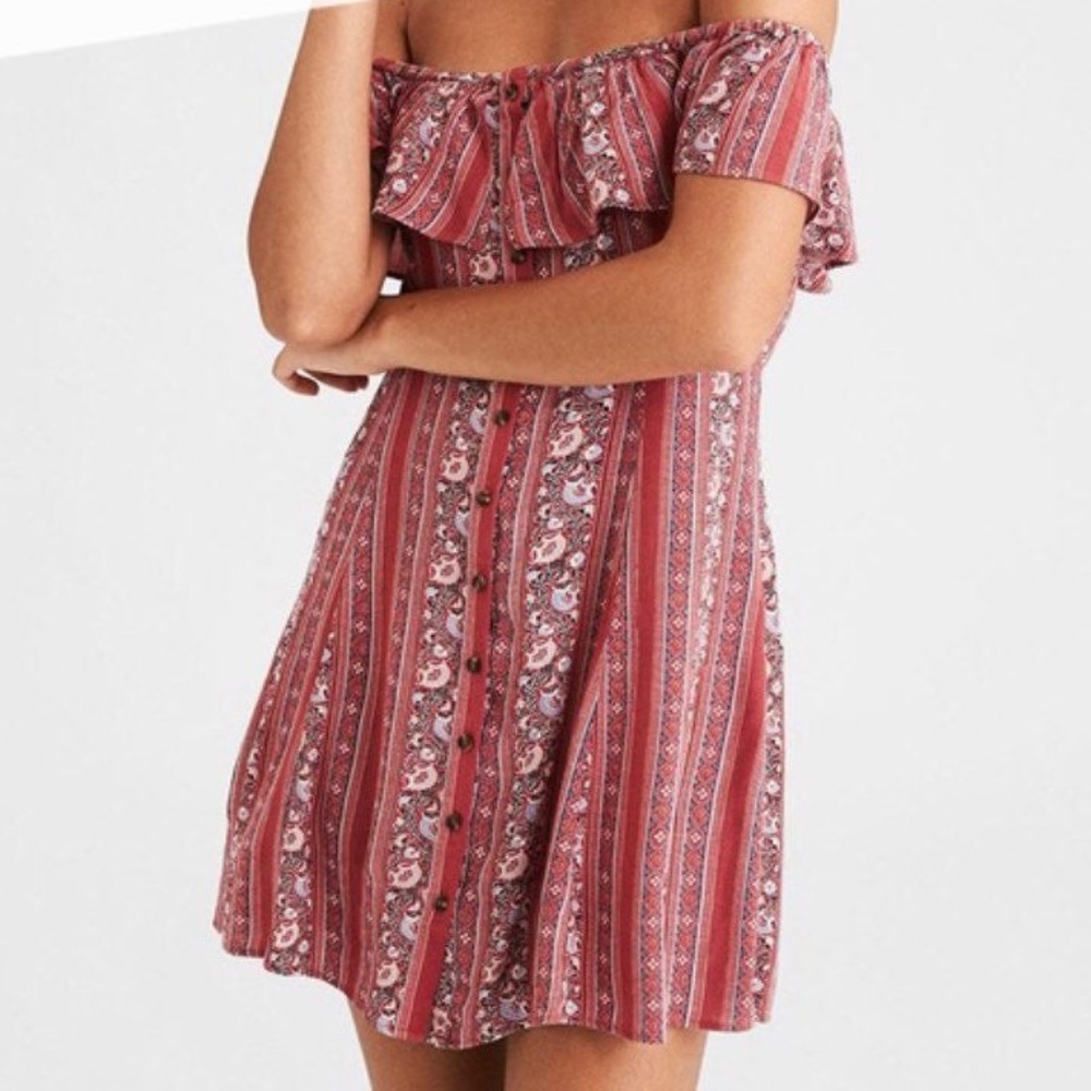 American Eagle Off-The-Shoulder Printed Mini Dress